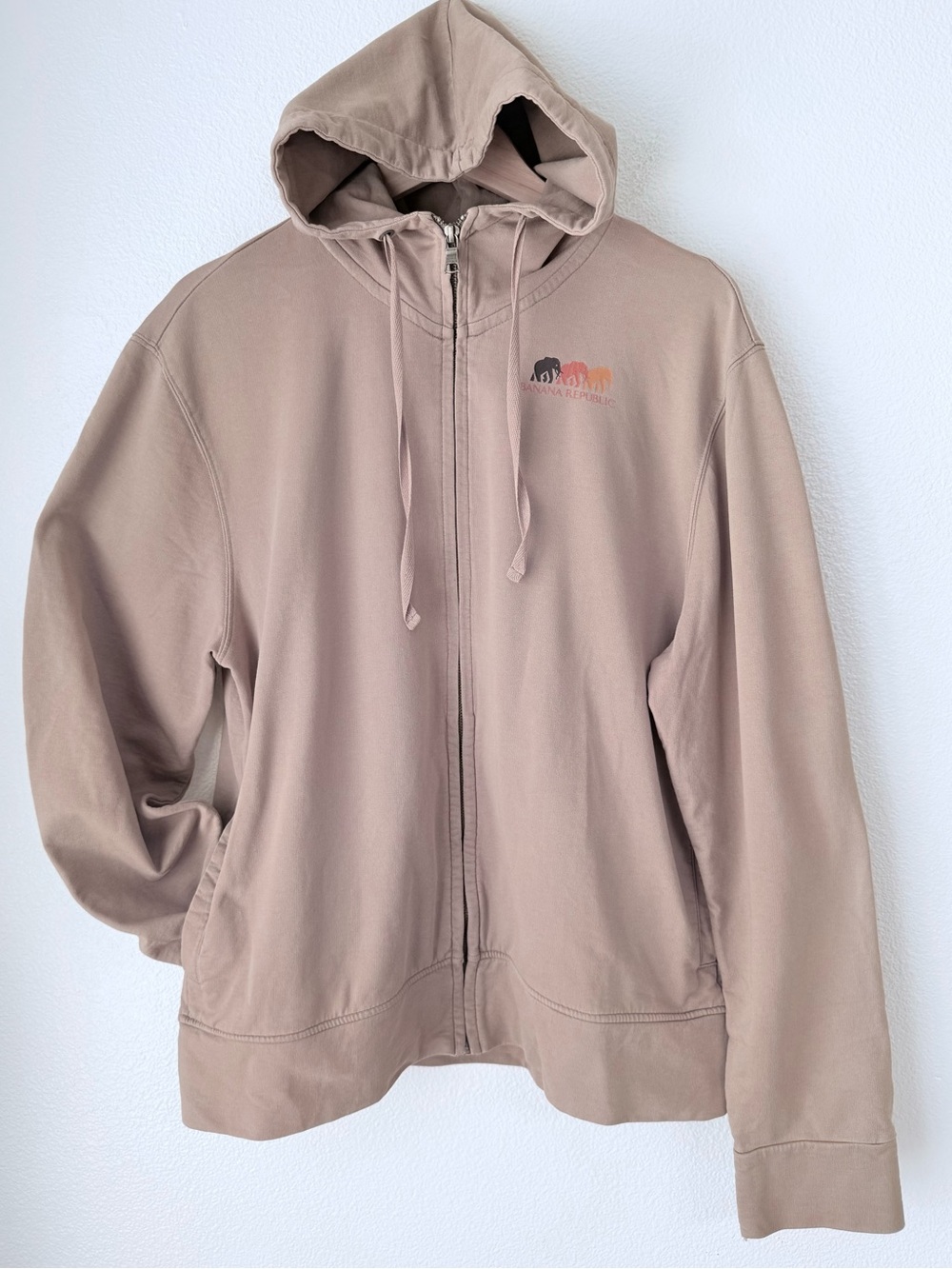 Banana Republic Heritage Three Elephant Graphic Zip Up Hoodie Tan Men’s Size L